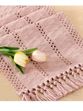 Blush Pink Crochet Table Runner with Fringe